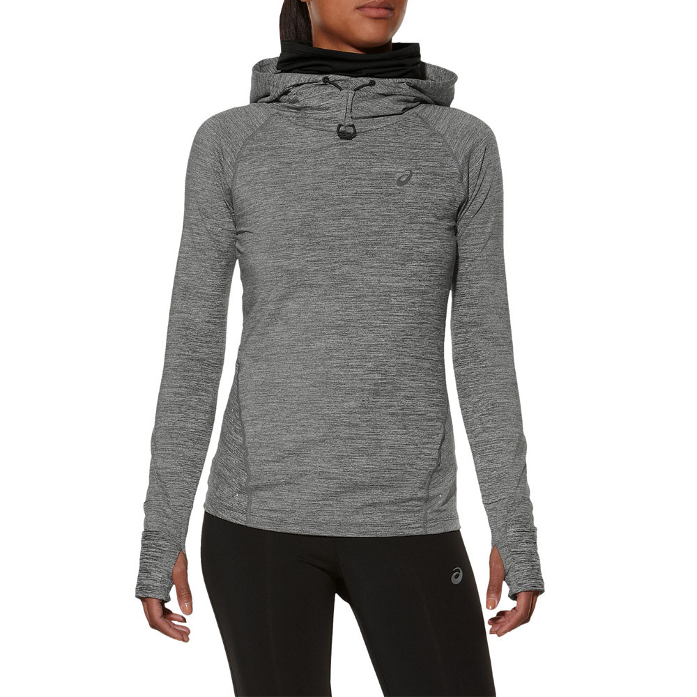 Asics Womens Grey Jersey Running Long Sleeve Removable Snood Hoodie Top