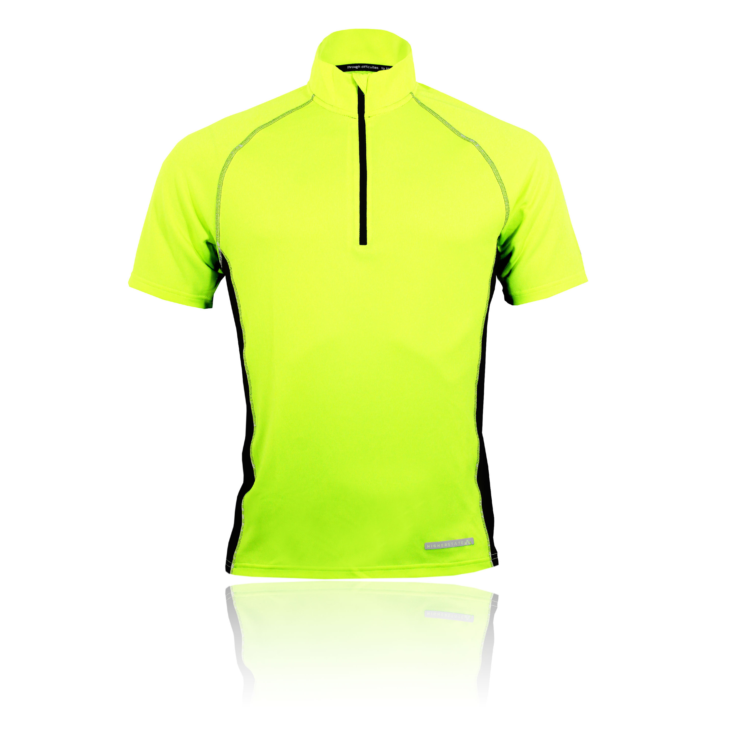 Higher State Mens Black Yellow Half Zip Short Sleeve Running Training T