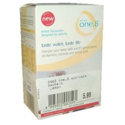To encourage water consumption throughout the day there is One.8, a brand new range of powdered supplements to be added to water. One.8 sachets can easily be slipped into your bag allowing you to enjoy subtly flavoured water with added essential vitamins and minerals wherever you are and whenever you need an aqua boost. This is delicately flavoured with lemon and its refreshing, thirst quenching abilities make it the perfect accompaniment to leisure and sporting activities. The natural ingredients help with stamina and strength and provide 25% of the RDA for vitamins B1, B3, B5, B6 and L-cartine. Contains 21 sachets or one weeks supply. lemon flavour.