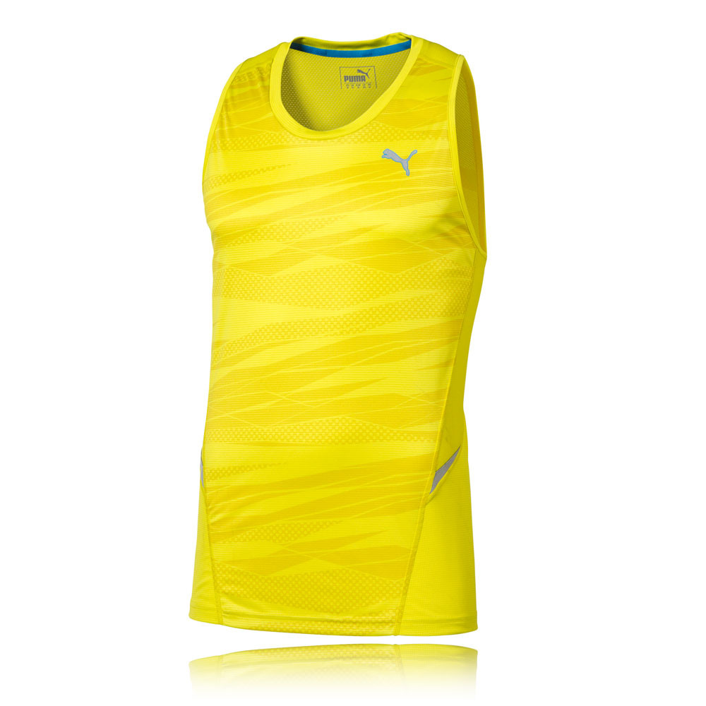 Puma Graphic Mens Yellow Coolcell Singlet Running Sports Vest Tank Top