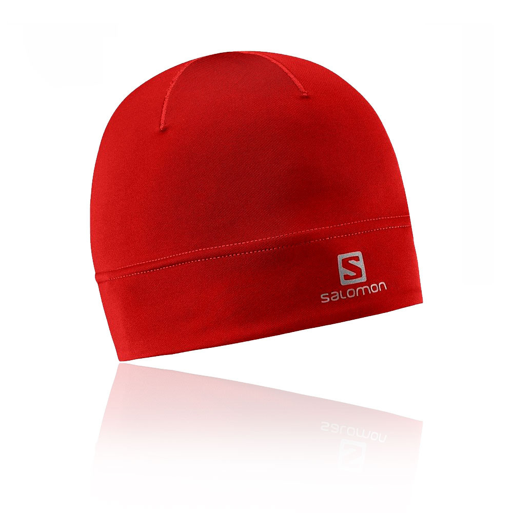 Salomon Active Mens Womens Running Red Reflective Beanie Athletic
